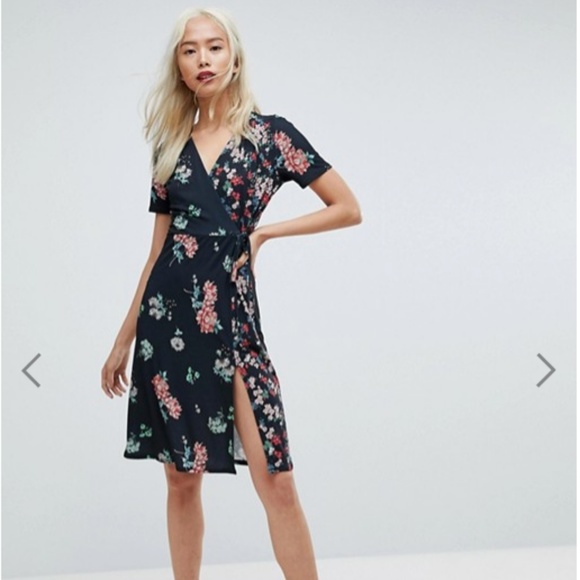ASOS Dresses & Skirts - ASOS Midi Wrap Dress Black Mixed Floral